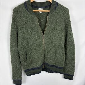 A New Day Fuzzy Knit Green Zip Up Bomber Varsity Jacket Size Small